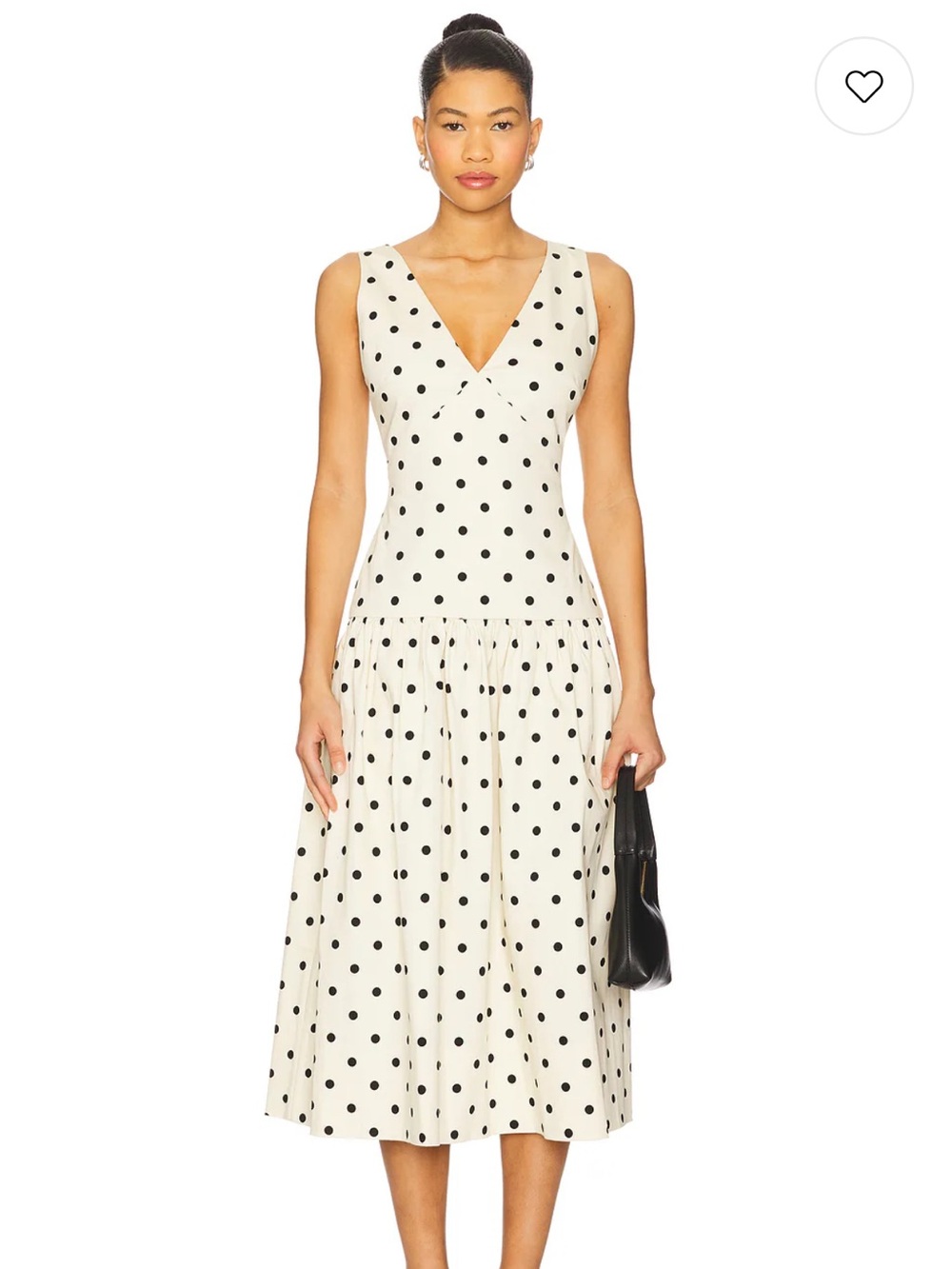 L’Academie Polka Dot V-Neck Midi Dress in Ivory and Black size uK8/US4
